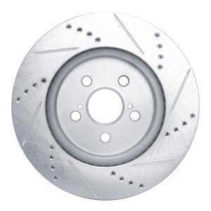 Toyota Corolla Brake Rotor (1) - Front Left - R1 Concepts - Drilled & Slotted - Silver - `19-`25